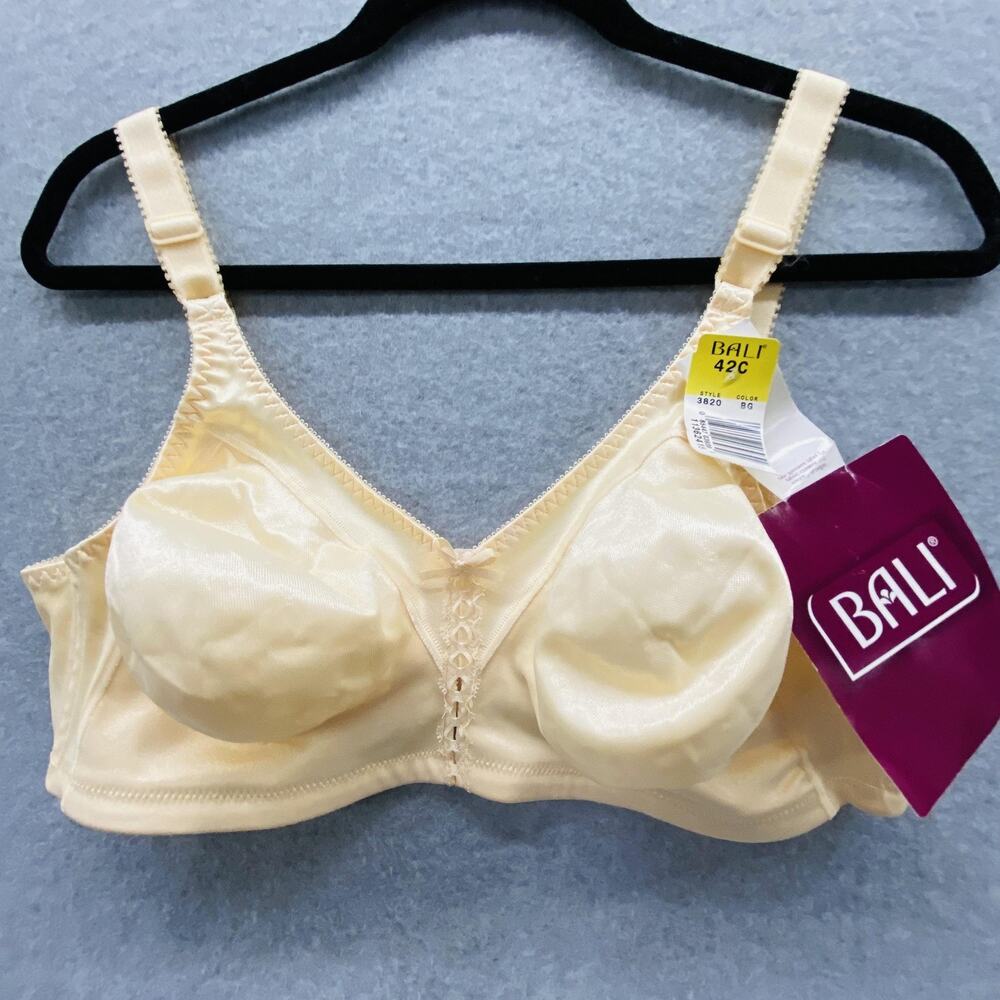 Bali Bra Womens 42C Beige Wirefree Full Coverage Satin Soft Cup Style 3820